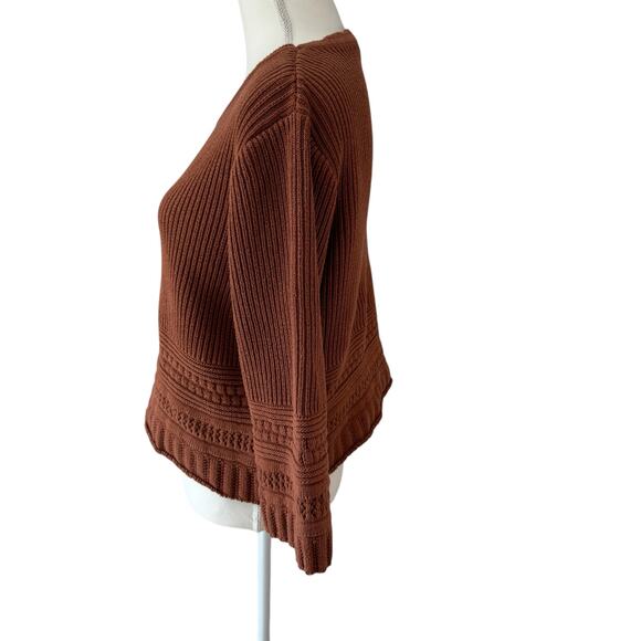 OPHELIA ROE Sweater Womens Large Rust Ribbed Crochet Boxy Boho - Picture 6 of 11